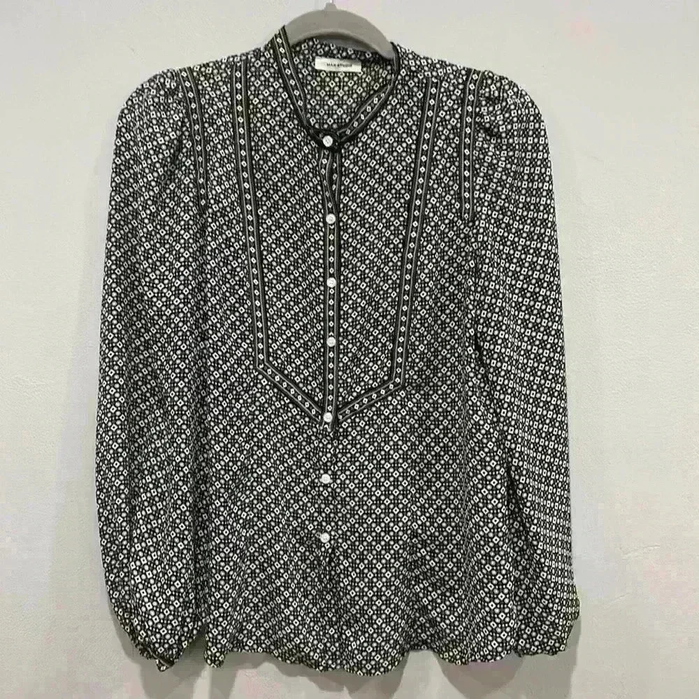 Max Studio balloon Long Sleeve Patterned Office Blouse Shirt size medium - Picture 1 of 6